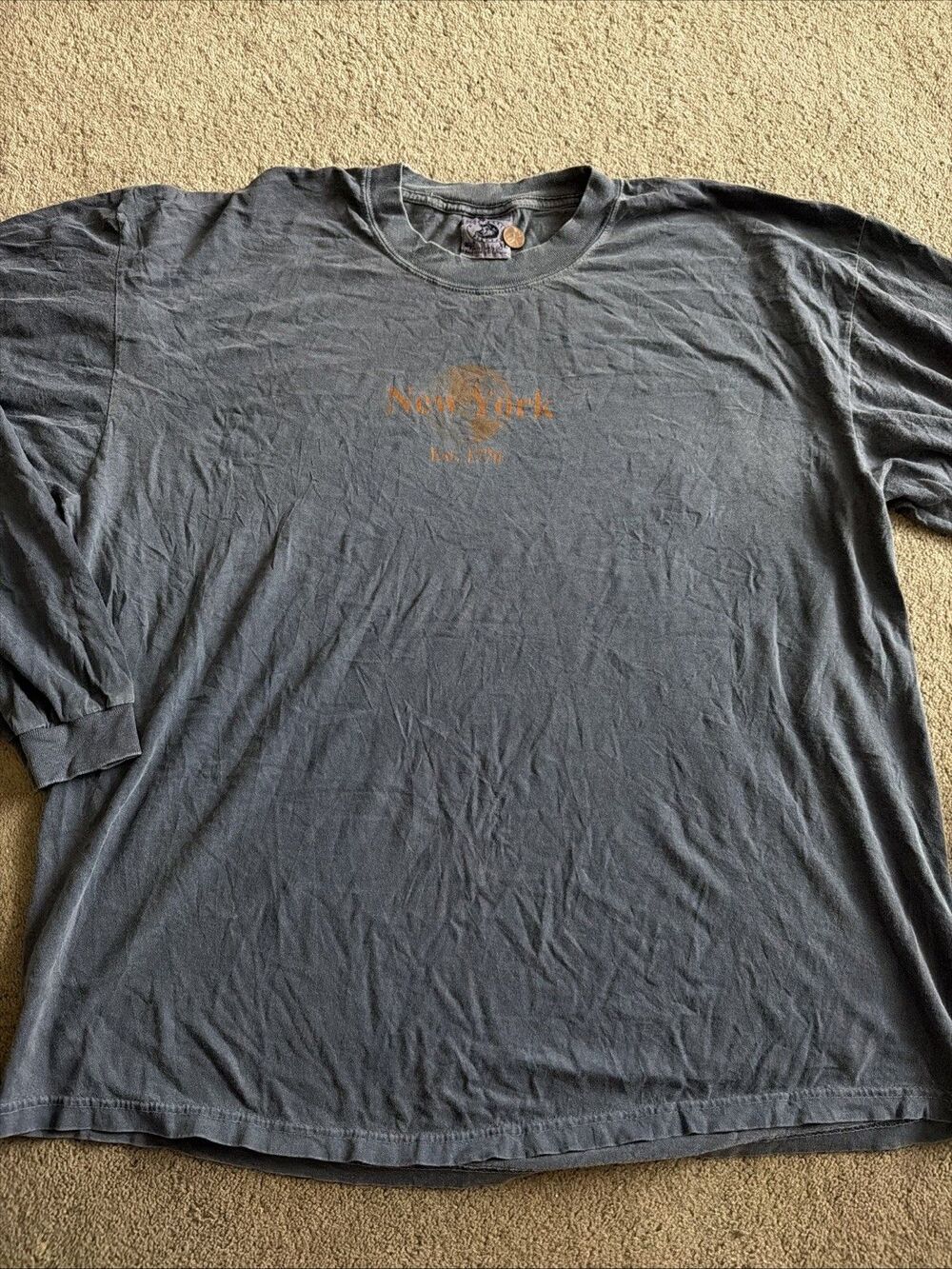 Vintage Authentic Pigment Anvil Vintage New York Long Sleeve Blue XL Shirt Y2K